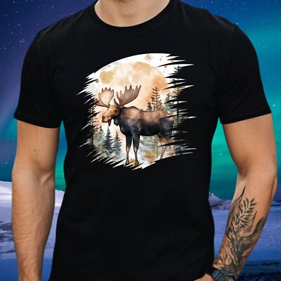 Herren T-Shirt Elch Motiv Baumwolle Größe XS bis 5XL