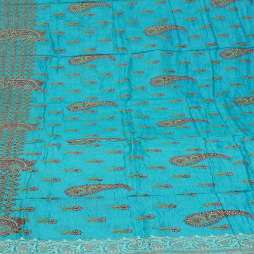 Azul Vintage Sarees 100% Pure Mano Tejida De Seda Bordado Sari 4.6m - Imagen 5 de 6