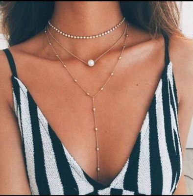 Vintage Strass Diamant Choker Perlenkette Quaste Multilayer Halskette Fußkettchen