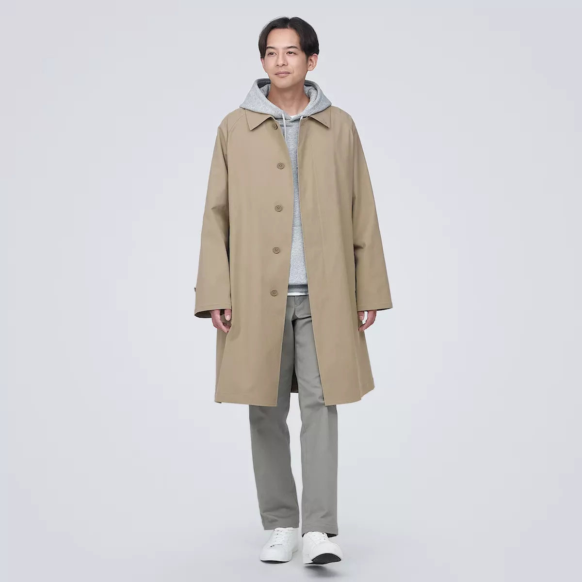 MUJI Mens Water Resistant Stand Fall Collar Coat Light Beige FedEx