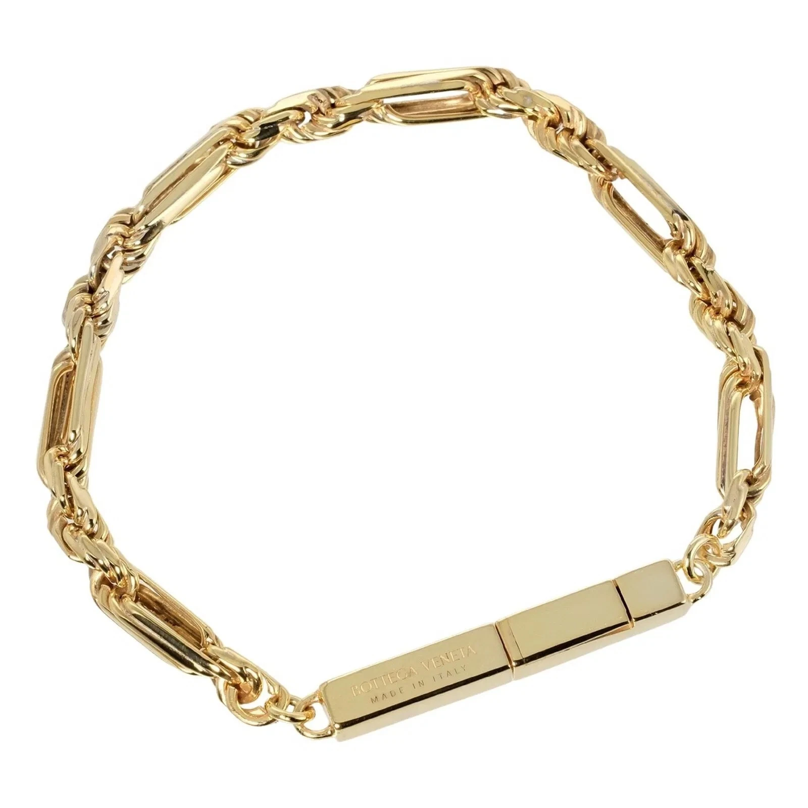Bracciale BOTTEGA VENETA Ripple argento placcato oro Medium autentico designer nuovo con etichette