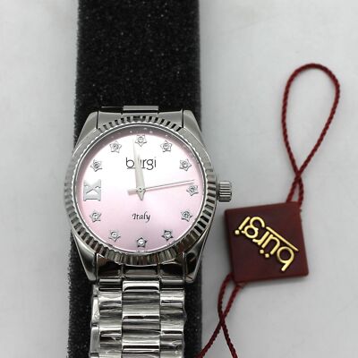 burgi Designer Quartz Crystal Pink Dial Ladies Watch Italy MSRP $695