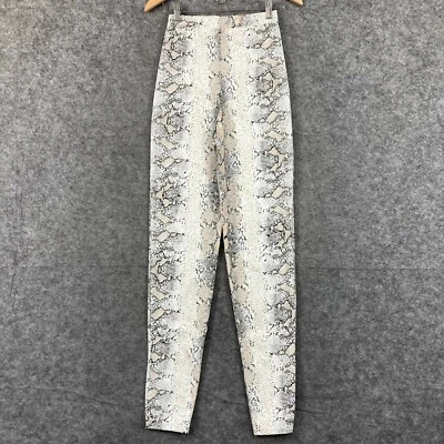 Missy Empire Womens Pants Size 8 White Snake Print Vegan Pleather Leggings 8309 - Image 1 of 4
