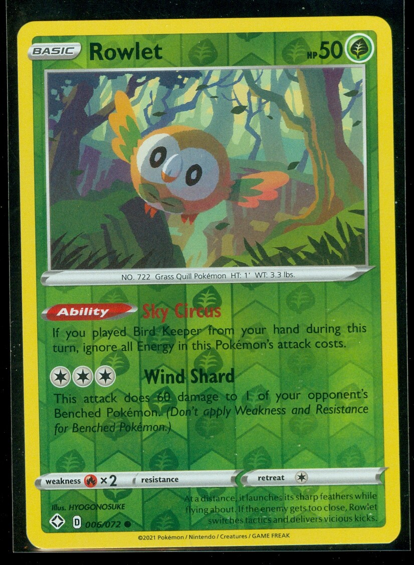 Pokemon ROWLET 006/072 Shining Fates - Rev Holo - - MINT | eBay