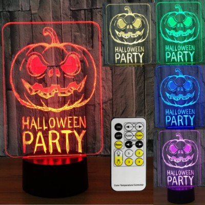 Jack-O-lanterns Halloween 3D Night Light for Kid Adjustable 7-Color LED + Remote