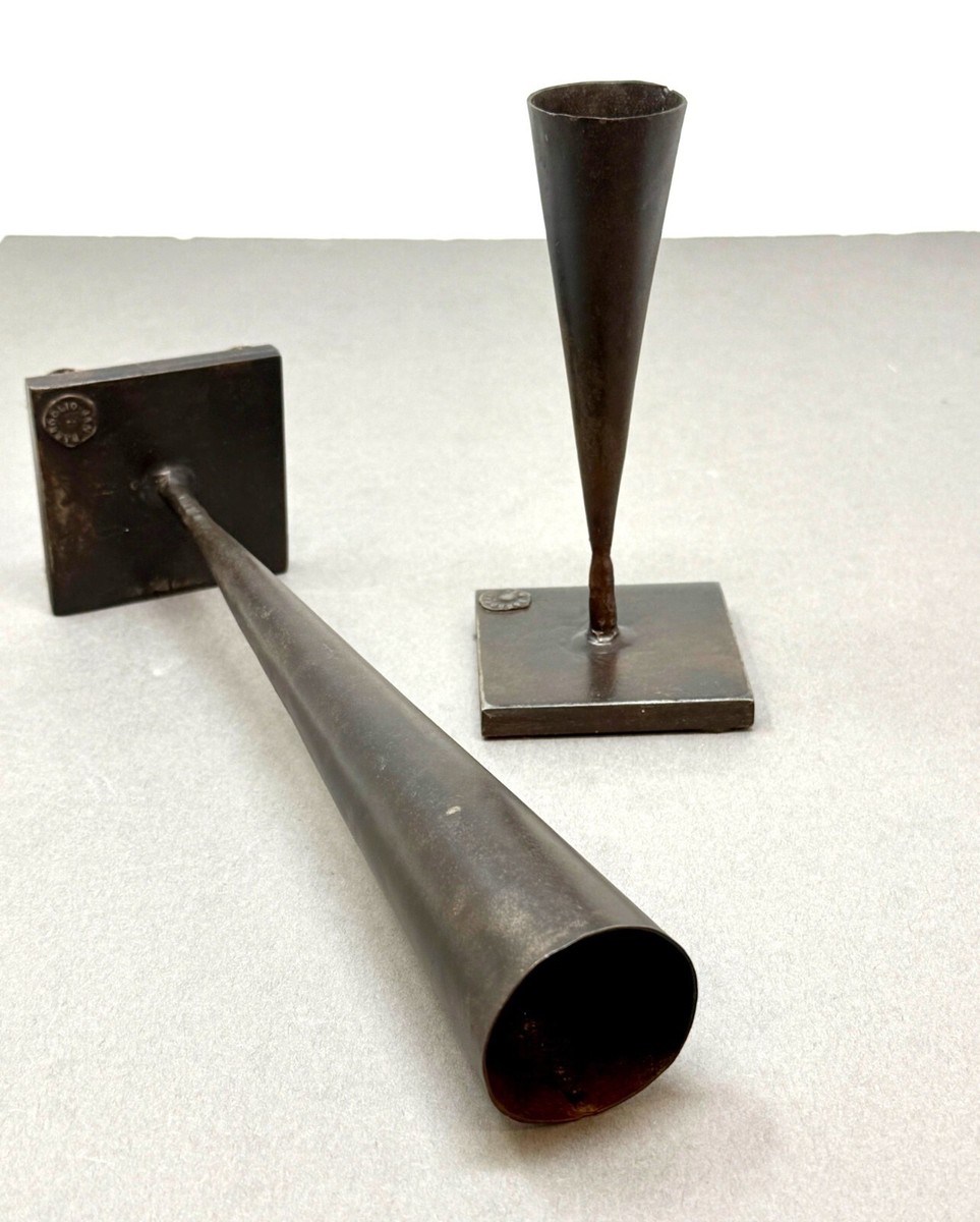 Pair of Rare Jan Barboglio Hand-Forged Iron Candlesticks 6.5