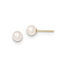 Real 14kt 5-6mm Round White Saltwater Akoya Cultured Pearl Stud Post Earrings