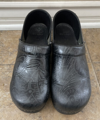 Dansko Professional Black Paisley Tooled Leather Clogs Size  display picture 1