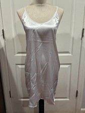 Wmn's Lingerie Satin Nightgown Slip White Thin  Soft Sz XL 32"Lx21"W