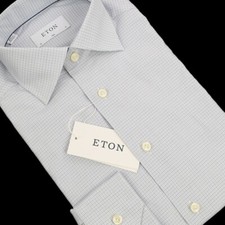 ETON Blue Green Check SLIM Long Sleeve Cotton Stretch Dress Shirt 15 NWT