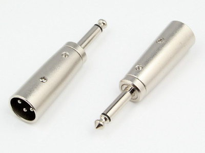 2 Stück Metall XLR 3 Pin Stecker auf Mono 6,35 mm 1/4 Stecker Klinkenstecker Adapter Konverter