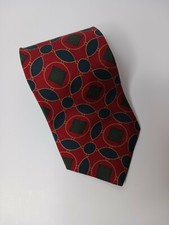 417 by Van Heusen Mens Neck Tie Red Blue Geometric Circles 100% Silk Made in USA