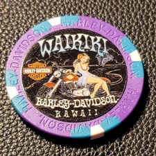 WAIKIKI HD ~ HAWAII (Purple/Teal Wide Print) Harley Davidson Poker Chip