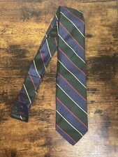 Brooks Brothers Green Tie With Red  White Stripes 100 Silk Men's Necktie 58"