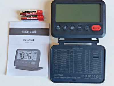 Meesmeek Digital Travel Alarm Clock Black 354 Inch LCD Display 9 Minute Snooze