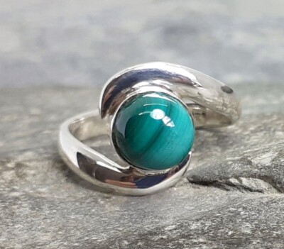 925 Silver Malachite Swirl Solitaire Ring Sz K,L,R R689~Silverwave*uk Jewelry