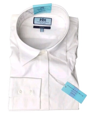 Hawes and Curtis Womens White Fitted Meghan UK 14 Single Cuff Plain Dress Shirt