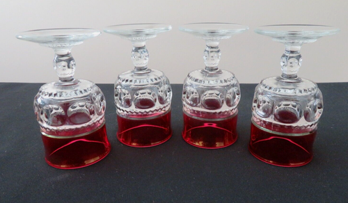 4 King's Crown Indiana Glass Ruby Flash Stemmed Cordials 2 Oz Exc Condition - Picture 7 of 9