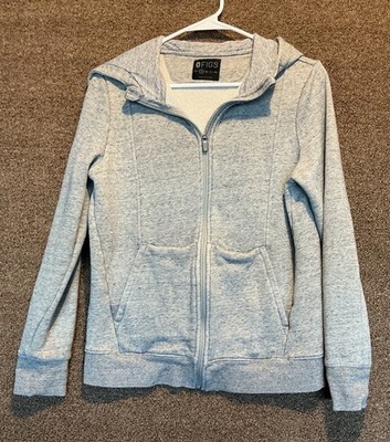 Figs Essential Full Zip Hoodie Scrub Sweatshirt Women's S Heathered Gray