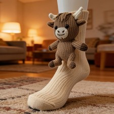 Cute 3D Knit Animal Highland Cows Hug Socks Christmas Gifts Funny Stocking Sock