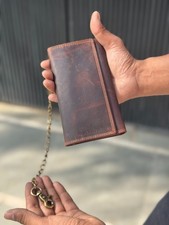 Men  s Vintage Leather Biker Chain Wallet Long RFID Blocking Gift Sale