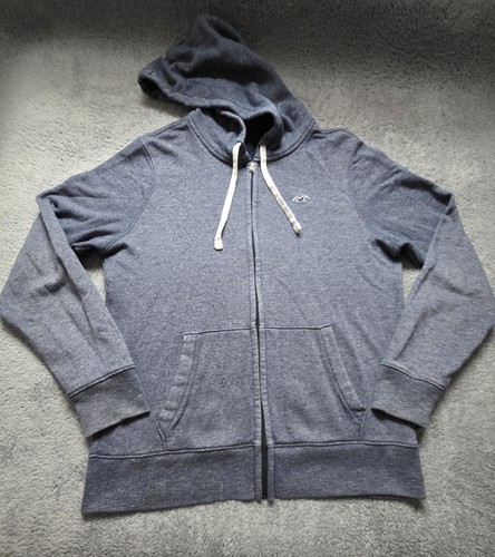 Mens Large Hollister Co Hoodie Blue Full Zip Logo Lightweight Fleece Sweatshirt