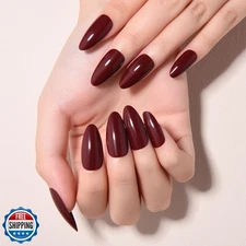 evpct Cherry Red Glossy Press on Nails Almond Medium, Glossy Dark