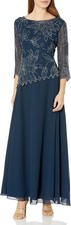J Kara Women's 3/4 Sleeve Floral Beaded Pop Over Gown Navy/Luster/Grey 2840HM 16