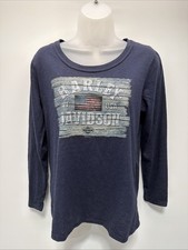 Harley Davidson T Shirt Women's M Blue Long Sleeve Back Graphic Made In USA