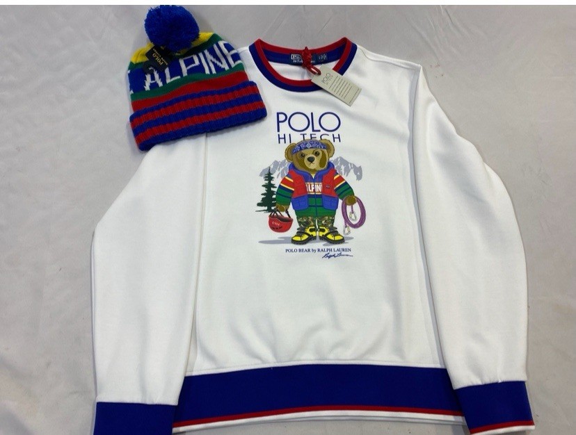 Ralph Lauren Vintage Hi Tech Polo Bear Sweater White, Large