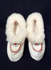 Vintage NORWEGIAN FUR SLIPPERS Reindeer Sami Shoes Womens Kids Size 35 - 2 1/2