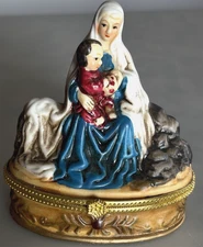 Vtg Mary & Jesus Trinket Box Hinged Porcelain Dish Trinity Broadcasting Network