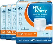 WhyWorry Adult Diapers for Women and Men, Disposable Incontinence Briefs with...