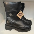 Harley Davidson Women's Black Boots Size 8 Leather Upper Zip Up Moto Biker Boots