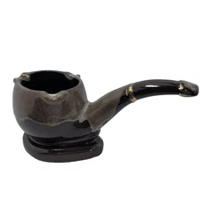 Vintage Drip Glaze Ceramic Brown With Gold Trim Pipe Ashtray