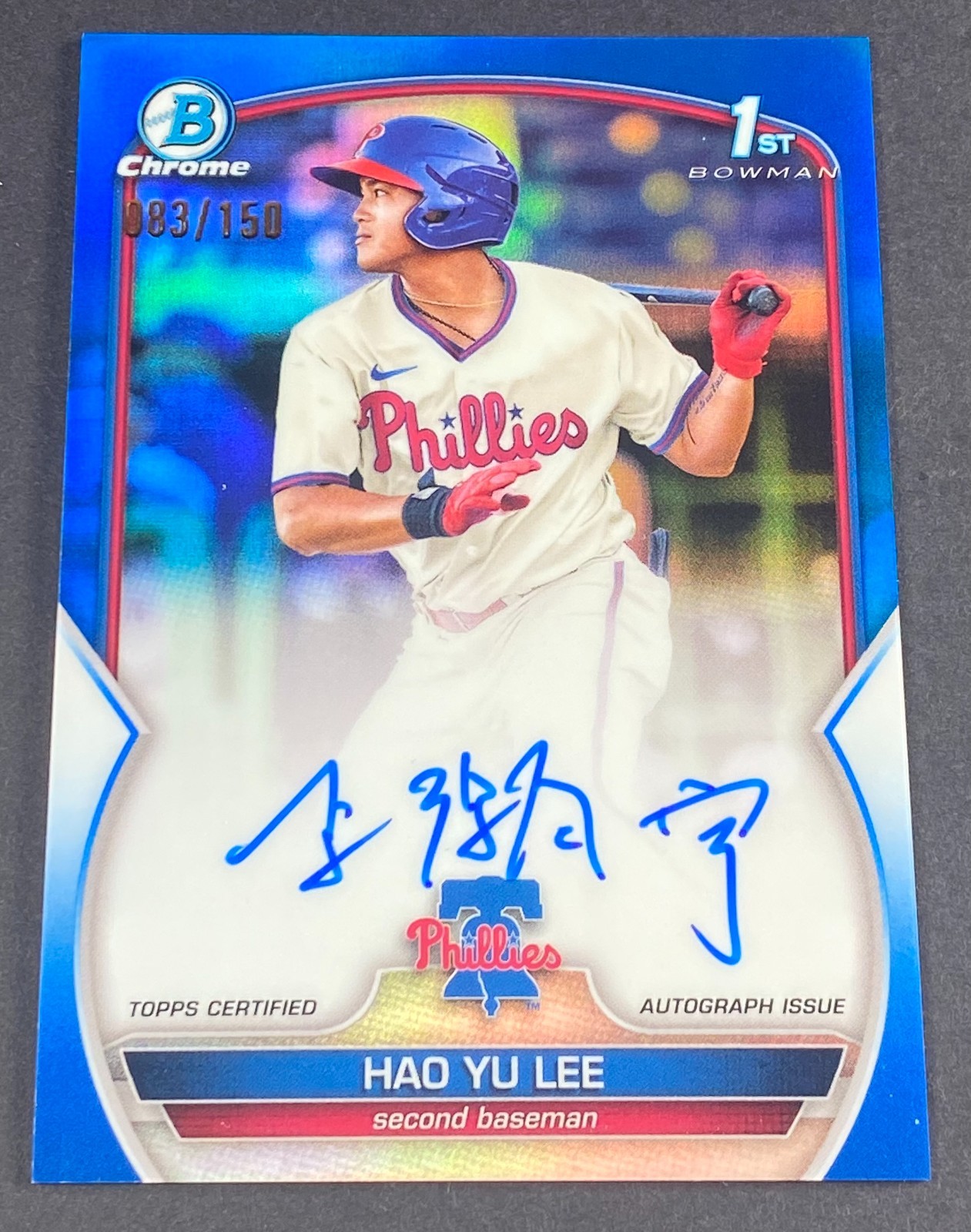 2023 Bowman Chrome 1st Hao Yu Lee (Phillies) #CPA-HL Blue Refractor Auto /150