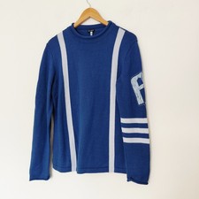 Armani vintage men's blue - white knit virgin wool jumper size XL extra large