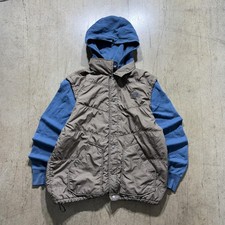 The North Face Jacket Boys XL 18/20 Beige Puffer Hooded Snap Blue Sleeves Warm
