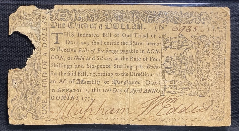 1774 Maryland, American Revolution Colonial Currency Note Banknote MD-63, PMG 20 - Image 3 of 4