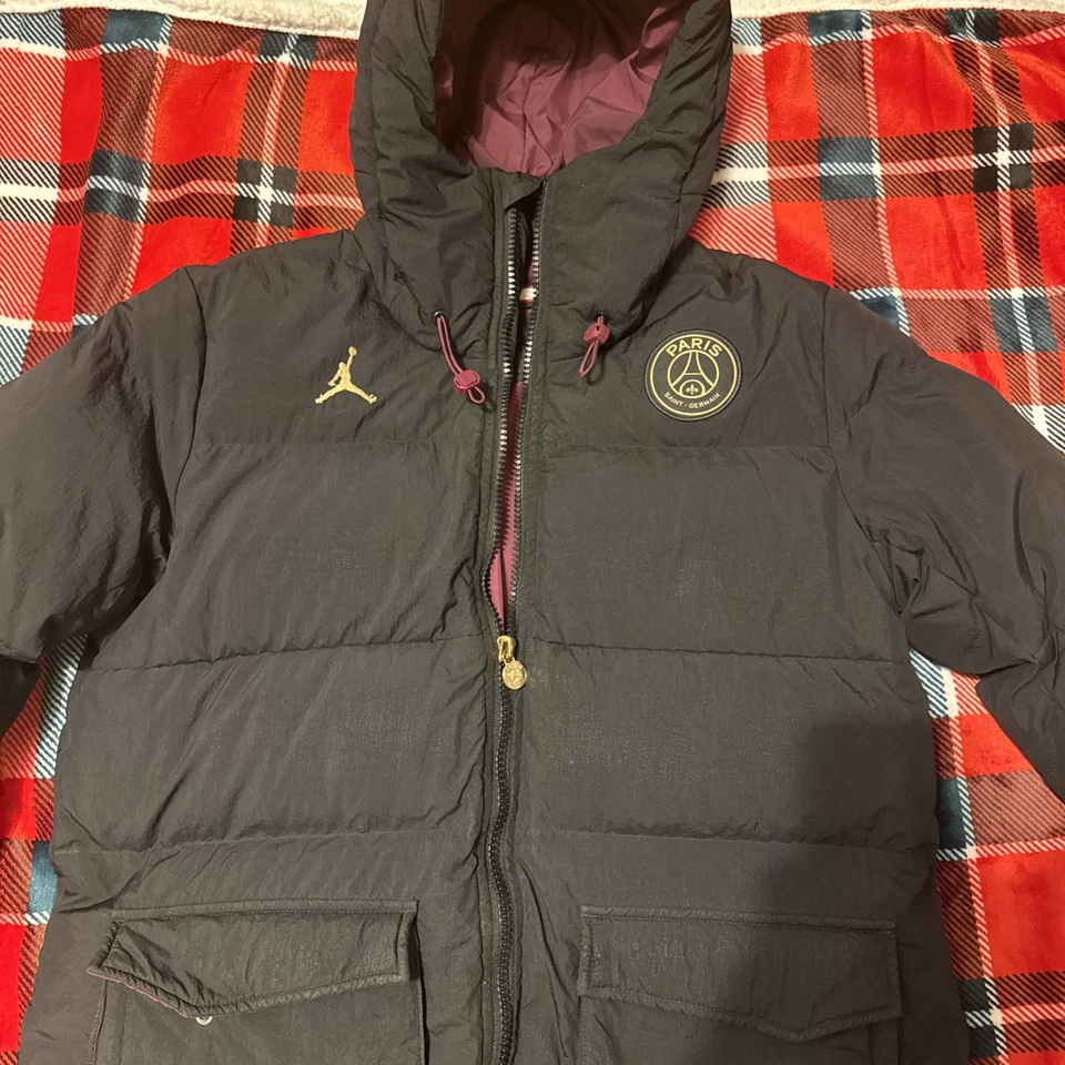 Chaqueta Parka Air Jordan x PSG Paris St Germain Para Hombre Mediana Negra Puffer RARA Foto 2 de 4