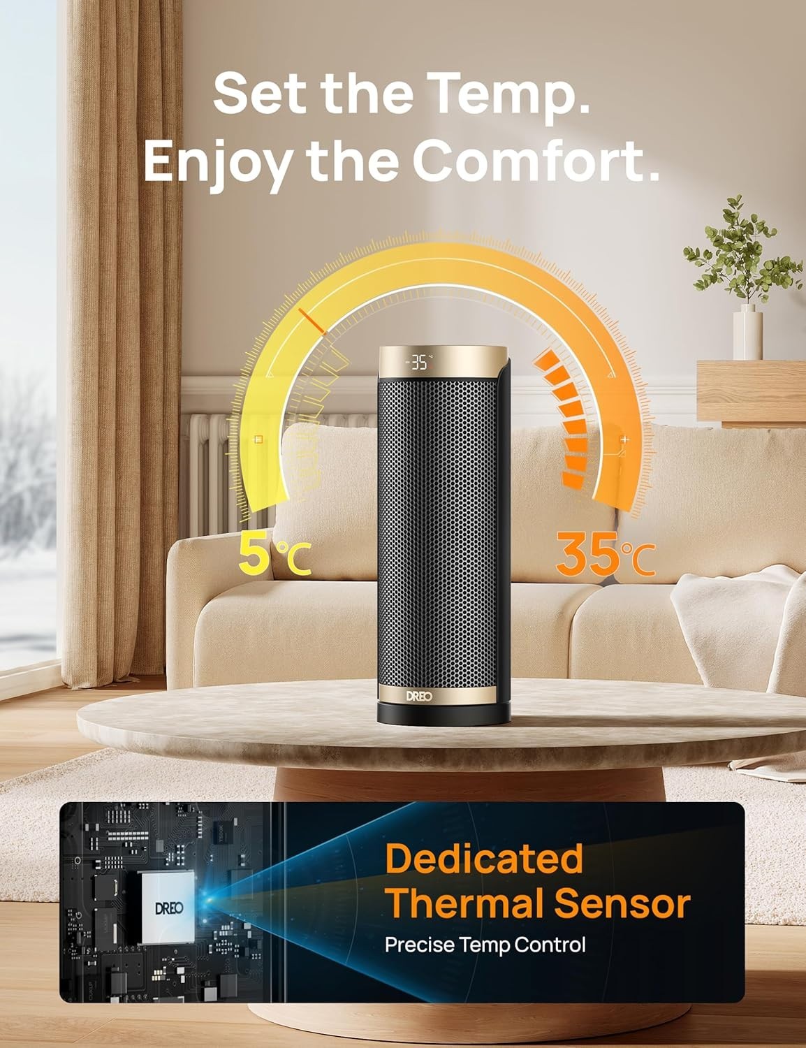 Dreo 16Inch Ceramic Space Silent Oscillating Electric Heater Solaris H3 Gold New