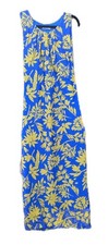 Large Women Rosemarine Sleeveless Silk Blend Blue Yellow Floral Maxi Flowy Tie