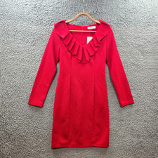 New Miracle Womens Pencil Mini Dress Size 8 Red Textured Long Sleeve Collared