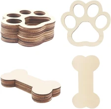 30 Pcs Unfinished Wood Dog Bones Wooden Dog Paw Cutouts Blank Bone Shaped Gift T