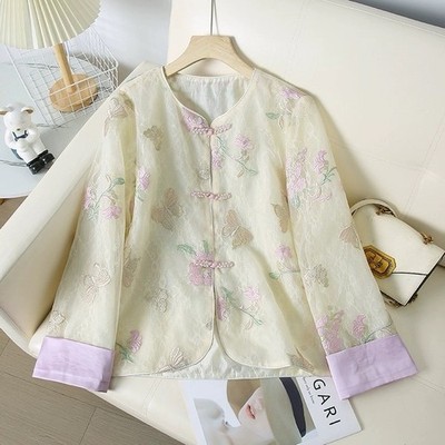 Damen coat top Chinese style flieder bluse Blumen Sommer kawaii egl harajuku