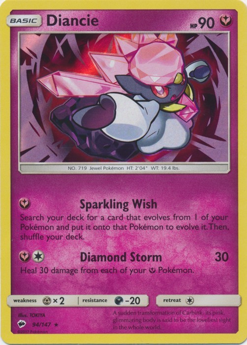 Diancie 94/147 Holo Rare Burning Shadows Pokemon Lightly Played