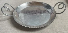 Paola Navone Aluminum Round Hammered Tray Serving Dish Metal Crate Barrel 15x22”