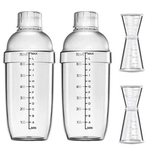 4 pcs Clear Cocktail Shaker Set 2 pcs Plastic bar Shaker with 2 pcs Plastic Cock