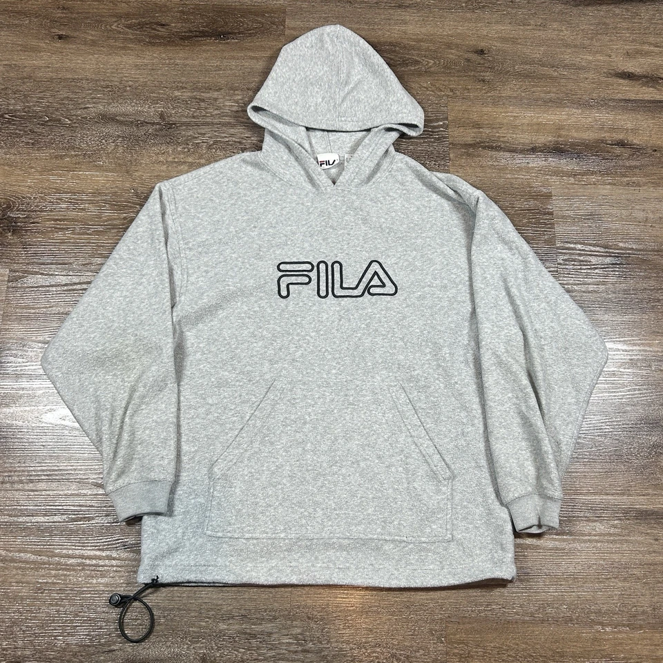 Sudadera con Capucha FILA De Colección Para Hombre Grande Gris Forrada de Vellón Con Capucha Deletrear Logo Años 90 Foto 2 de 4