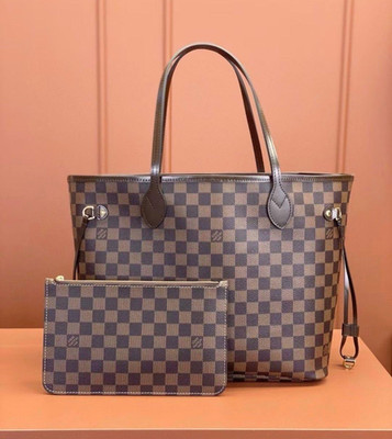 Louis Vuitton Damier Ebene Neverfull MM Brown Tote w/ Pouch Gold Hardware